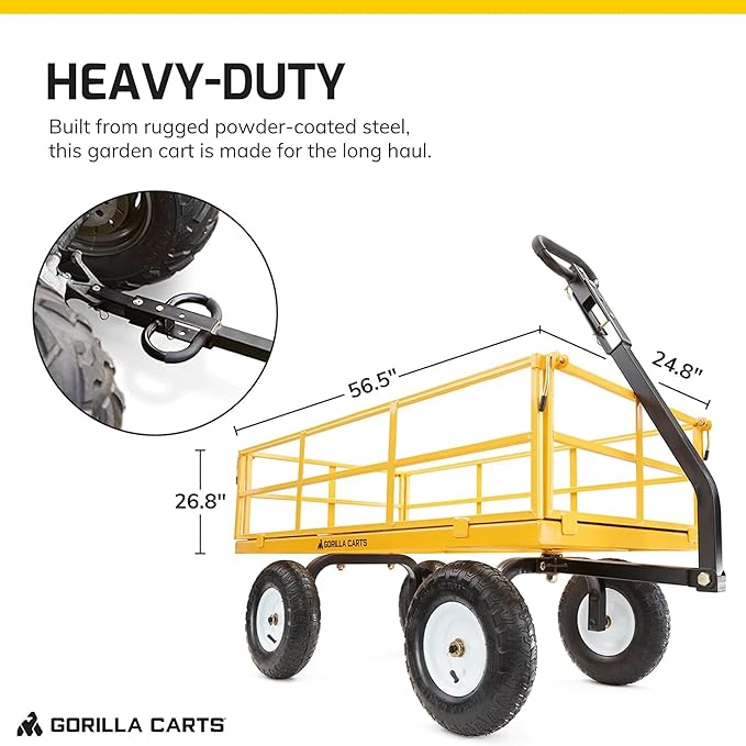 Gorilla Carts Heavy Duty, All Terrain Garden Wheelbarrow, 1200 Lb, Yellow - Gardening Equipment for Yard, Lawn, and Outdoor Use
