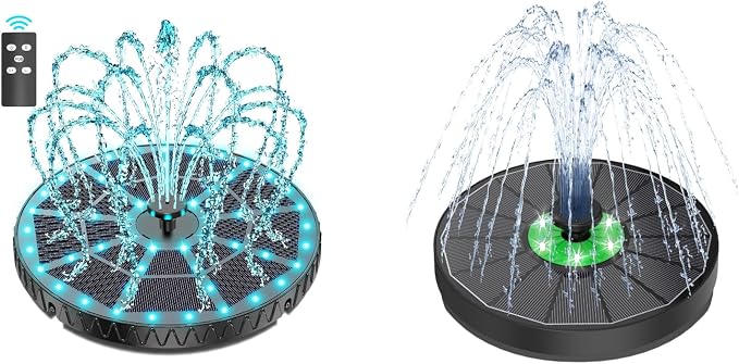 Yzert remote solar water fountain colorful lights+ solar bird bath fountain white lights