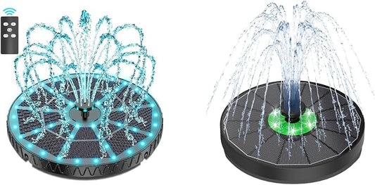 Yzert remote solar water fountain colorful lights+ solar bird bath fountain white lights