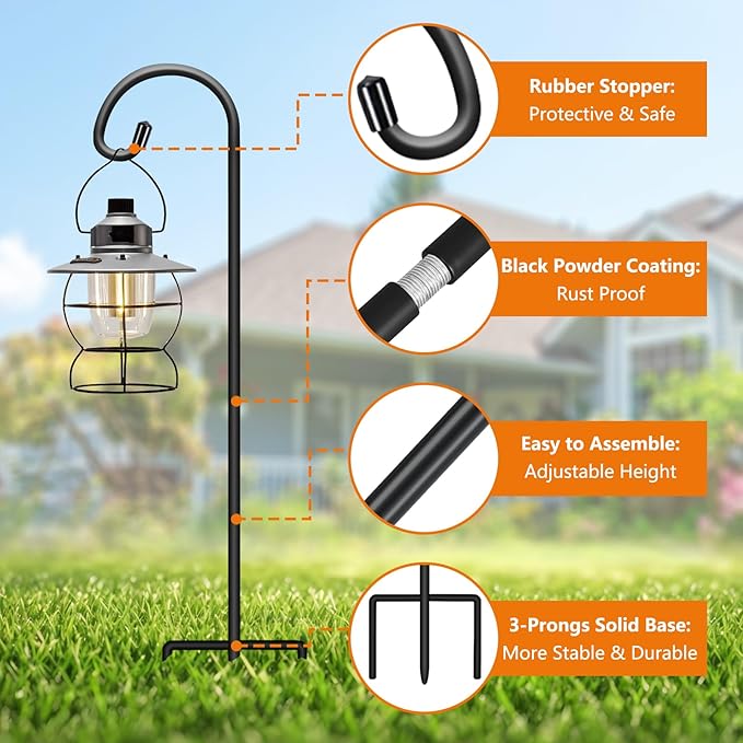 Gtongoko 24 Inch Shepherd Hooks for Outdoor 8 Pack,Garden Hooks for Hanging Plants, Lanterns, Solar Lights, Mason Jars & Wedding Decor, Matte Black Decorative Shepherd’s Hooks