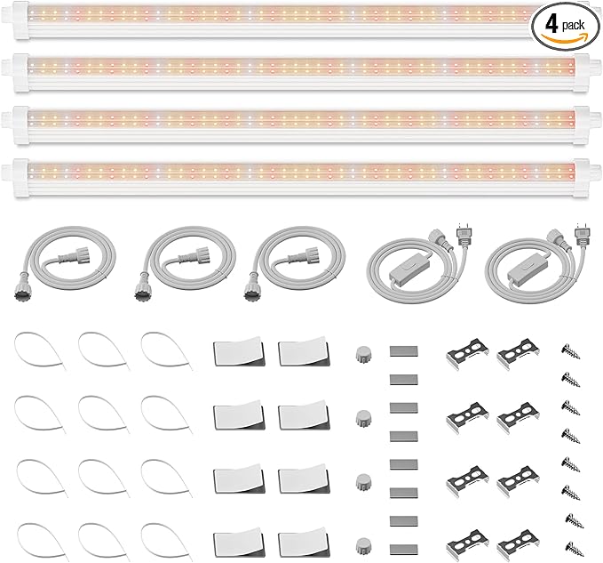 Spider Farmer 2FT LED Grow Lights for Indoor Plants,Full Spectrum (3000K+5000K+660nm),80W (4x20W,400W Equivalent),3-Level Dimmable,IP65 Waterproof,Linkable Design,Plant Light Strip for Shelve,4-Pack