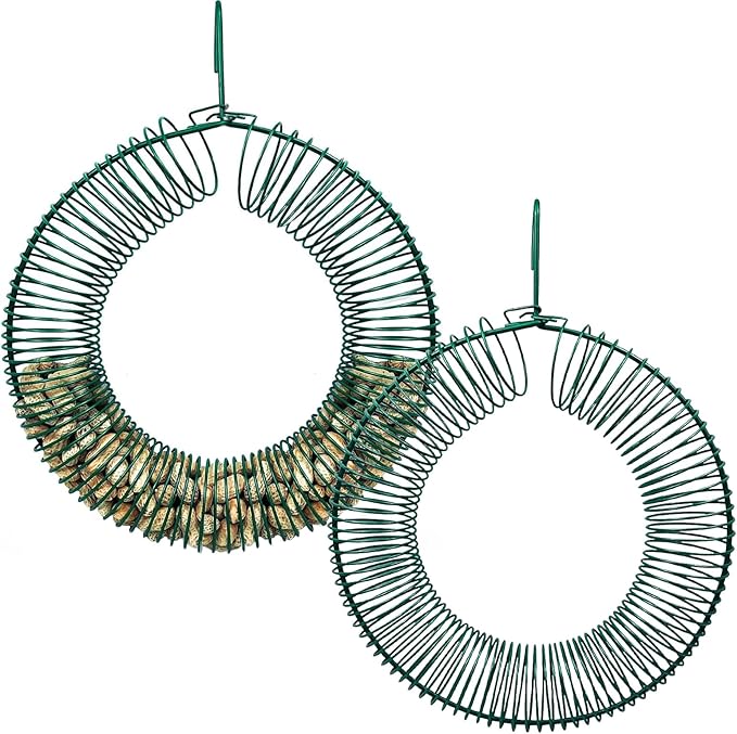 2 Pack Peanut Bird Feeder, Hanging Feeder Round Metal Whole Wild Bird Feeder with Hanging Hook for Outdoor Birds and Squirrels Feeding Rust & Proof