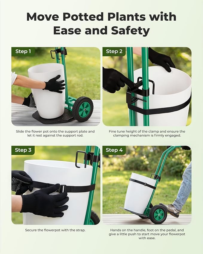 Brightown Plant Caddy with Wheels Heavy Duty, with Adjustable Forks and Grips - 200 lbs Capacity Plant Mover Caddy for Elderly Gardeners | All-Terrain Wheels for Indoor & Outdoor Use, Green