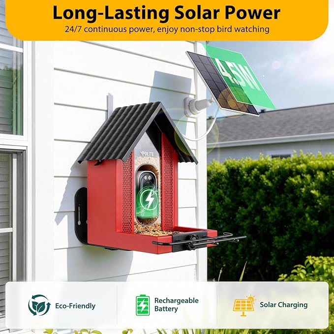Smart Bird Feeder with Camera 2.5K HD, BOLITE Bird House for Outdoors, AI Auto-Capture & Motion Detection, Weatherproof Camera, Solar Powered, Ideal Gift for Men Women Mom Dad & Bird Lovers, Red