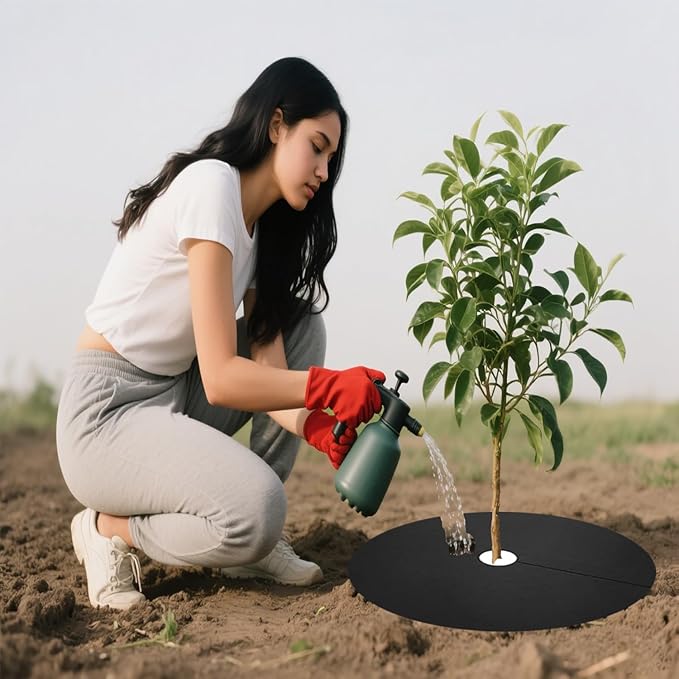 32-Pack 20.5 Inch Weed Barrier Mats - Thickened Non-Woven Tree Rings, Reusable Landscape Fabric for Mulch, Plant Protection & Anti-Grass Gardening (Black)