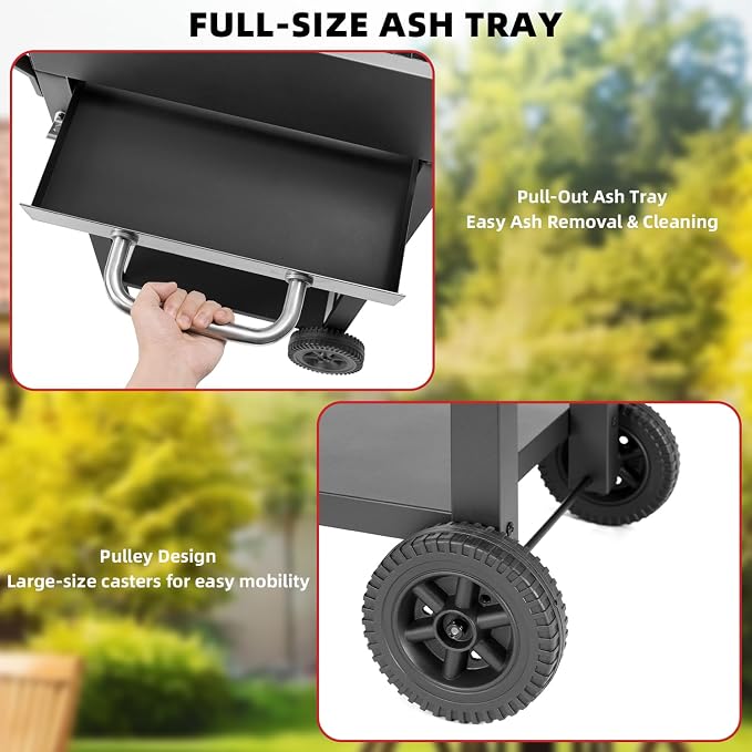 Kendane Charcoal Grill with Side Shelf, 353 Sq.Inch Cooking Area,Large Smoker Barbecue Grill with Warming Rack,Outdoor BBQ Grill with Charcoal Tray for Yard, Camping, Picnic