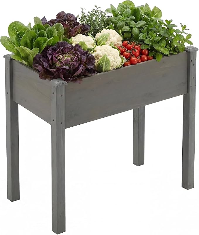 Simple Deluxe Raised Garden Bed with Legs, 34x18x30 Inch Wooden Planter Box with Liner, Elevated Outdoor Garden Box for Patio, Balcony & Backyard Use, Grey