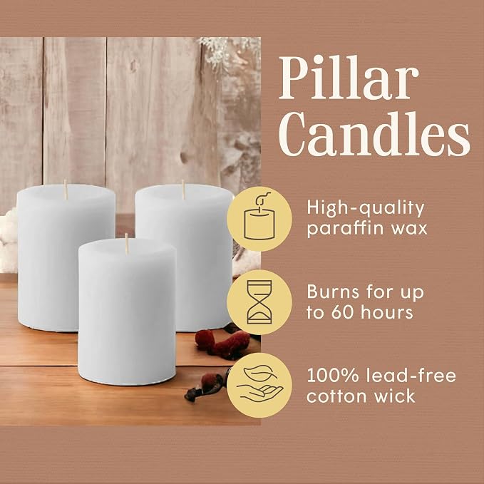 Mister Candle - Citronella Candles, Ideal for Outdoor & Indoor Use, 3"x4" White Pillar Candles Set of 3, Hand Poured, Premium Wax & Dripless, 60 Hour Burn Time