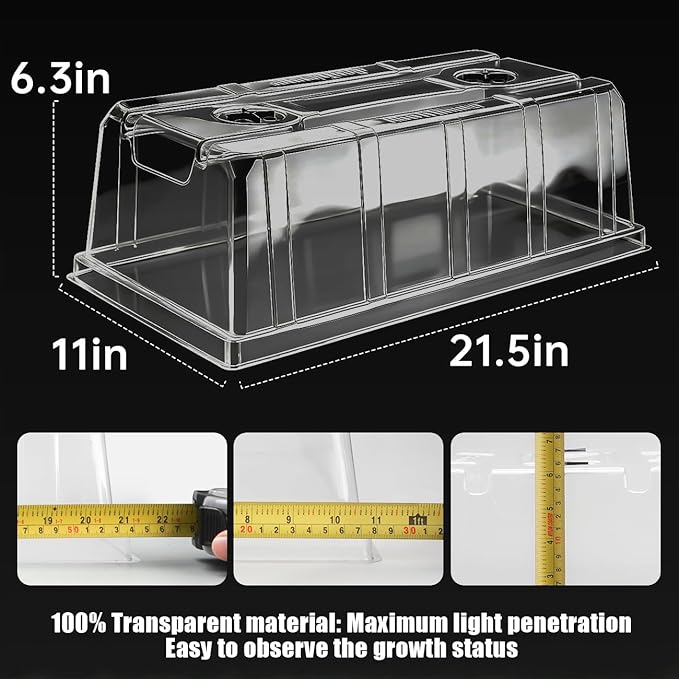 RooTrimmer 10 Pack 6.3" Tall Humidity Domes for 1020 Trays, Extra Strength Seed Starter Covers with 2 Adjustable Vents, Clear Plastic Propagation Cloning Lids for Germination & Microgreens, BPA-Free