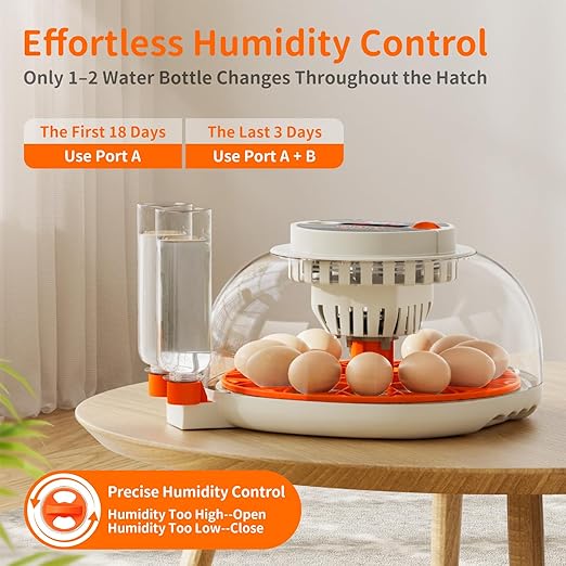 APDOE Egg Incubators for Hatching Eggs, Temperature and Humidity Control, Automatic Egg Turning, Egg Candler, External Water Bottle, Air Vent, for Chicken, Duck & Quail Eggs, 12 Eggs