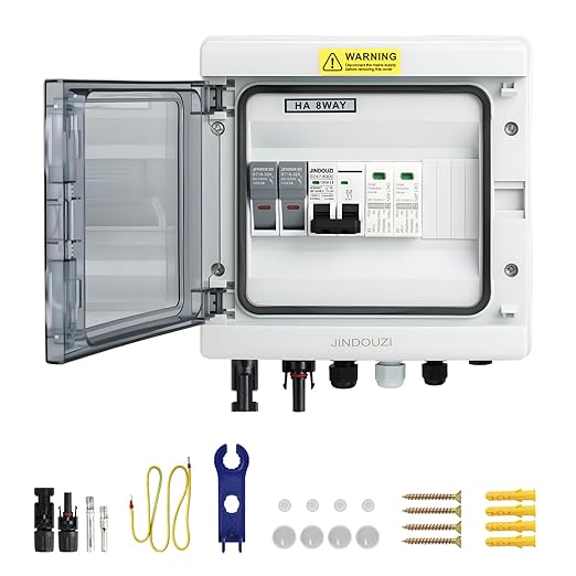 1 in 1 Out Solar Combiner Box,PV Combiner Box with 20A PV Fuse,DC 20A Circuit Breaker and Surge Protector,IP65 Solar Disconnect Switch Box for Indoor Outdoor Solar Panel System (1 in 1 Out 20A 1000V)
