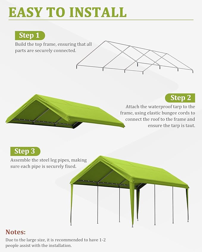Carport Canopy Replacement Cover 12x20 Heavy Duty Outdoor Portable Car Canopy Oxford Waterproof UV & Tear Resistant Garage Canopy with Ball Bungees (Frame is Not Included)