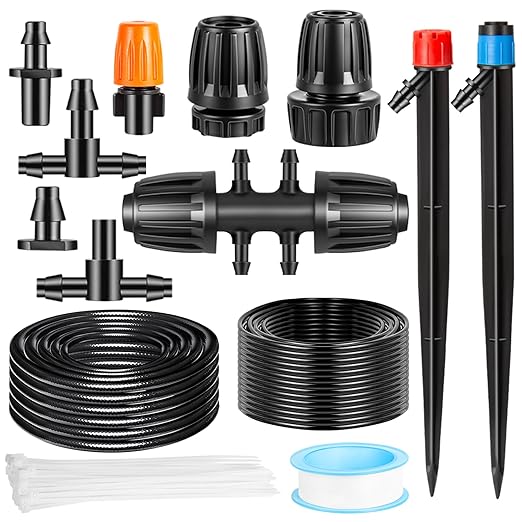 235FT Drip Irrigation System Kit, Automatic Drip Irrigation Kit with 1/2 inch Hose 1/4 inch Distribution Tubing and Accessories
