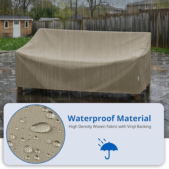 SunPatio Outdoor Sofa Cover Waterproof, Heavy Duty Couch Cover 93.5 Inch with Seam Taped, All Weather Protection 3-Seater Patio Bench Protector for Outdoor Furniture, 93.5" W x 45" D x 39" H, Taupe