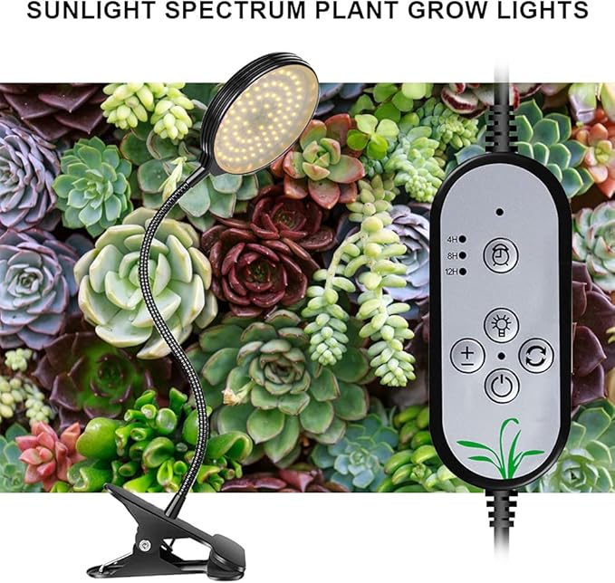 Grow Light 15W Sunlike Full Spectrum LED Plant Grow Lights with Timer Auto On/Off 4/8/12H Waterproof Grow Lamp for Indoor Plants, 5 Dimmable Levels, Adjustable Gooseneck