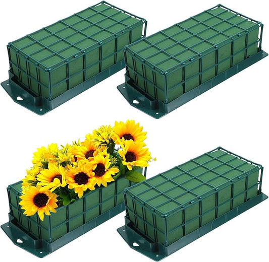 4 Pcs Floral Foam Cage with Foam, Green Plastic Rectangle Flower Holder, 11.8 x 4.7 x 3.1 Inches, Arrangement Supplies for Fresh or Artificial Flowers, Wedding, Home Decor, Centerpieces