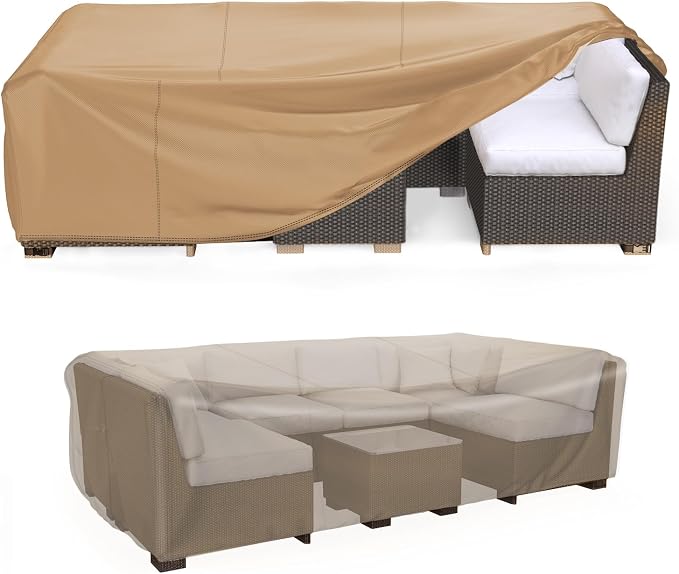 Mrrihand Heavy Duty Patio Furniture Covers, Outdoor Furniture Covers Waterproof Sectional Sofa Set, Patio Table and Chair Set Cover 111" L×74" W×28" H,Brown