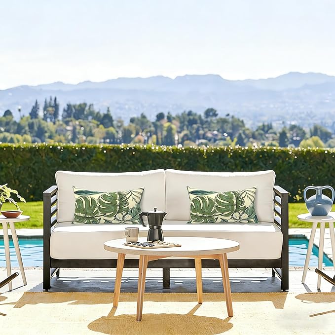 LVTXIII Outdoor/Indoor Lumbar Pillows, Decorative Patio Lumbar Cushions, Fluffy Fade Resistant Throw Pillow Cushions for Home Patio Coach Sofa, 12×20 Inch, Pack of 2, Tropical Paradise