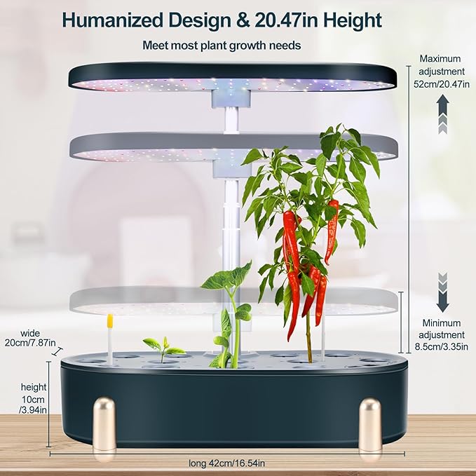 Indoor Garden Hydroponics Growing System12 Pods Plant Germination Kit Aeroponic Herb Vegetable Growth Lamp Countertop with LED Grow Light Hydrophonic Planter Grower Automatic Water Circulation (Green)