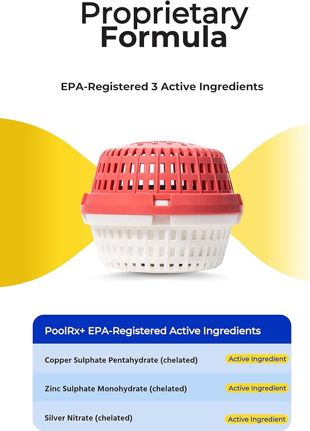 PoolRx+ Mineral Algaecide Unit, up to 6-Month Algae Control, for 2.5K-5K gallons, Red & White, New Formula with Silver.