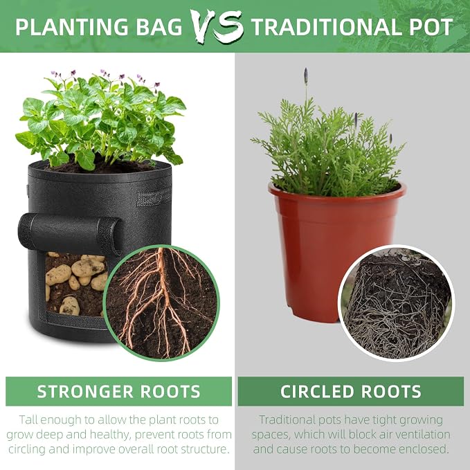 LITLANDSTAR 6 Pack 15 Gallon Potato Grow Bags, Heavy Duty Nonwoven Fabric Garden Planting Bag Plant Container with Flap and Handles, Aeration Fabric Pots for Growing Vegetable, Fruits and Flowers