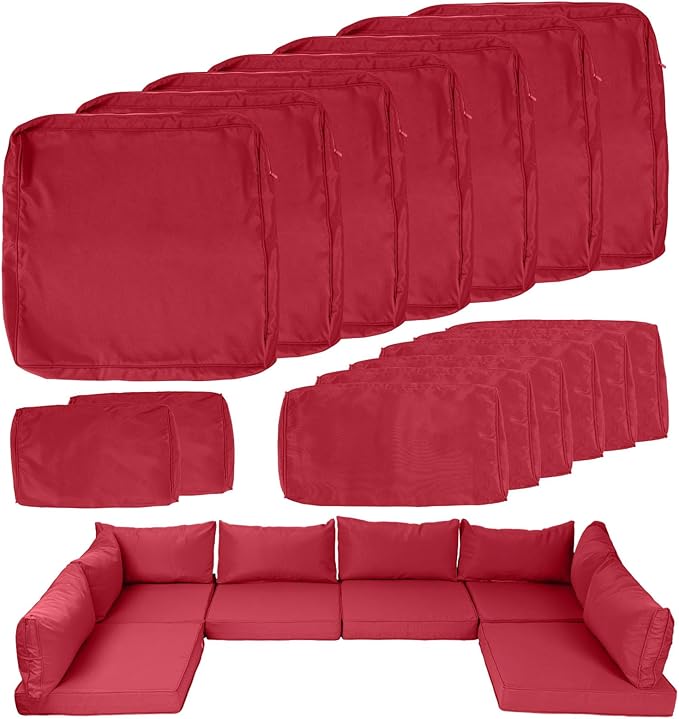 14 Piece Outdoor Patio Cushion Covers Replacement, Waterproof Outdoor Furniture Cushion Covers, Fit 7 Pcs 6 Seater Wicker Rattan Patio Conversation Sofa Set,Red,25.6x25.6