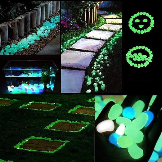 340 Pcs Glow in The Dark Garden Pebbles, Gardening Luminous Glow Stones Outdoor Decor Glowing Water Fish Tank Gravel (Green)