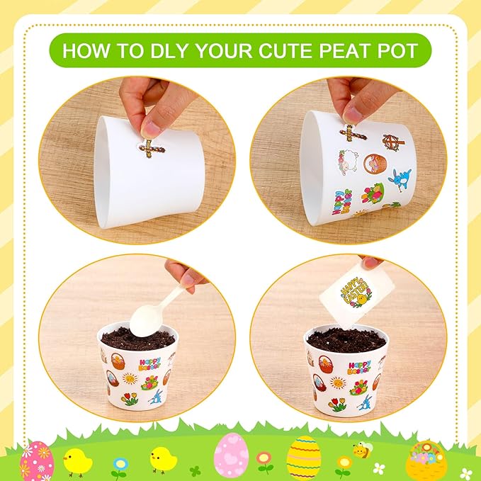 Domensi 30 Pack Garden Pot Craft Kit 4 Inch DIY Religious Crafts for Kids Bulk Small Plastic Spring Flower Plant Pot Plastic Planter with Tray Drainage Holes with Tag, Certificate of Award, Sticker