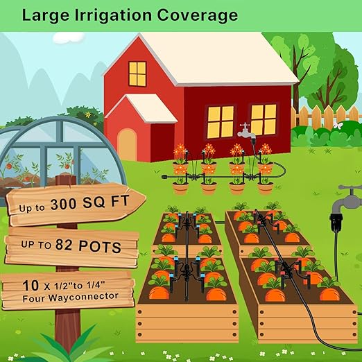 Drip Irrigation System Kit – 2026 New Quick-Connect Garden Watering System with 46FT 1/2'' Tubing Automatic Watering & Misting System for Greenhouses,Yards,Lawns,Gardens, Raised Beds