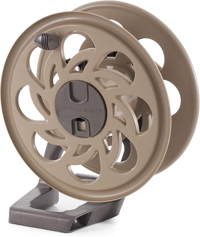 Suncast 2 Pack CPLSTA125B 125' Wall-Mounted Side Tracker Garden Hose Reel for 5/8" Hose with Guide for Patio or Garden, Dark Taupe