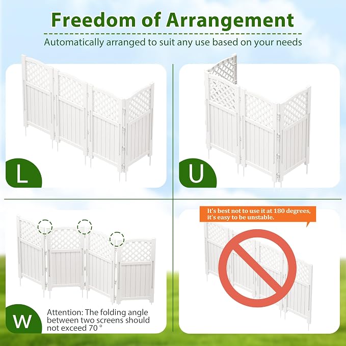Devoko Outdoor Privacy Fence, 4 Fence Panels Privacy Screen Panels for Outside and Yard, Resin Air Conditioner Lattice Fence for Trash Can (Off-White)