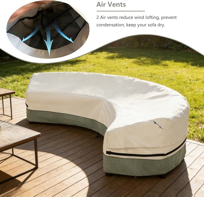 Okcool Outdoor Sectional Cover,Curved Patio Furniture Covers for 5-7 Seater Outdoor Furniture Couch,190"(Back Arc Length) / 126"(Front Arc Length) x 32"(Deep),White&Grayish Green