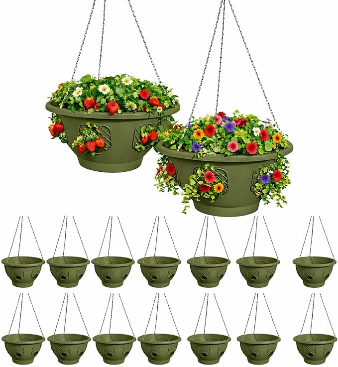 Ultimate Hanging Baskets - Strawberry, Tomato, Flower, and Herb Outdoor Planters - Use Garden Pots for Growing Plants Outside On A Deck, Fence, or Balcony (20, Sagebrush Green)