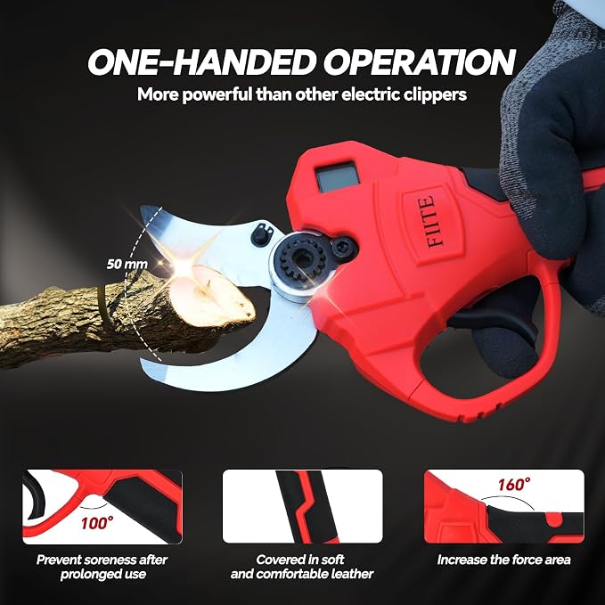 Brushless Electric Pruning Shears, 40mm 1.6'' Cutting Diameter Portable Cordless Pruning Shears with LCD Display Garden Shears & 2 * 5.0Ah Rechargeable Batteries and Toolkit for Garden Tree Branch