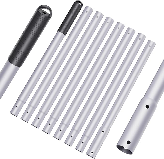 Mowend 10.5 Foot Aluminum Telescopic Swimming Pool Pole - 8 Adjustable Connecting Sections, Expandable Step-Up Length - Attach Connect Skimmer Nets, Rakes, Brushes, Vacuum Heads, Maintenance