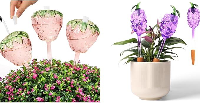 3pcs Strawberry Watering Globes and Grapes Watering Globes with 3 Terracotta Spikes