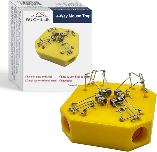 Reusable Mouse Trap - Multi Catch Mice Traps for Indoor & Outdoor Use, Pet & Child Safe 4-in-1 Snap Design (Yellow)