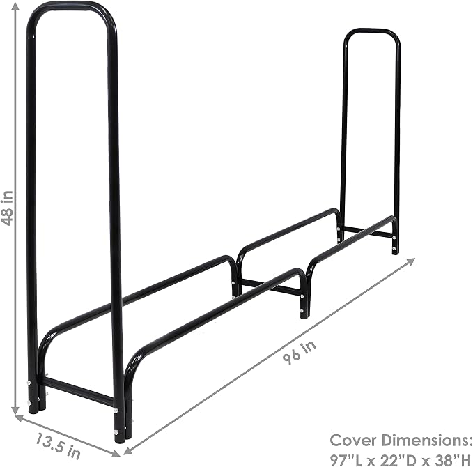 Sunnydaze 8-Foot Firewood Rack with Cover - Outdoor Wood Storage - Heavy-Duty Steel Log Holder - 1500-lb Capacity