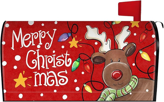 Merry Christmas Mailbox Cover Magnetic Christmas Reindeer Mailbox Covers Winter Xmas Holiday Post Letter Box Cover for Garden Yard Decor 21x18 Inch