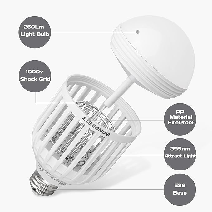 [2-Pack] BANPESTT Bug Zapper Light Bulb 2-in-1 Indoor Mosquito Zapper Gnat Trap- Electric Fly Insect Killer&Bug Catcher for Home Backyard Patio