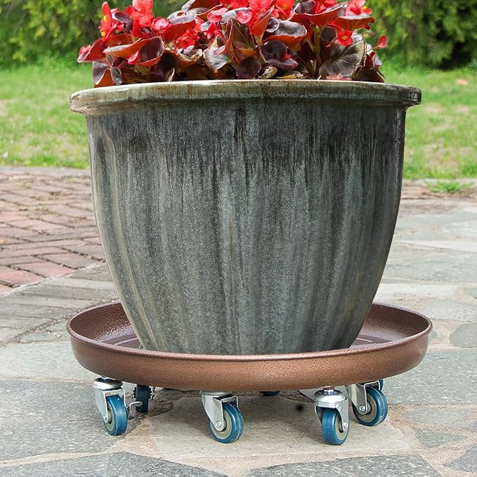 2 Pack 20" Heavy Duty Plant Dolly with Wheels, 380lbs Metal Rolling Plant Stand with Casters, Round Wheeled Planter Caddy Roller Base Carry Potted Tree Flower Pot for Indoor Outdoor Garden, Bronze