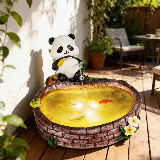 Panda Garden Decor This Outdoor Solar-Powered Panda Fishing Statue is Perfect for Decorating patios, courtyards, and lawns, and Makes an Excellent Gift for Gardening Enthusiasts