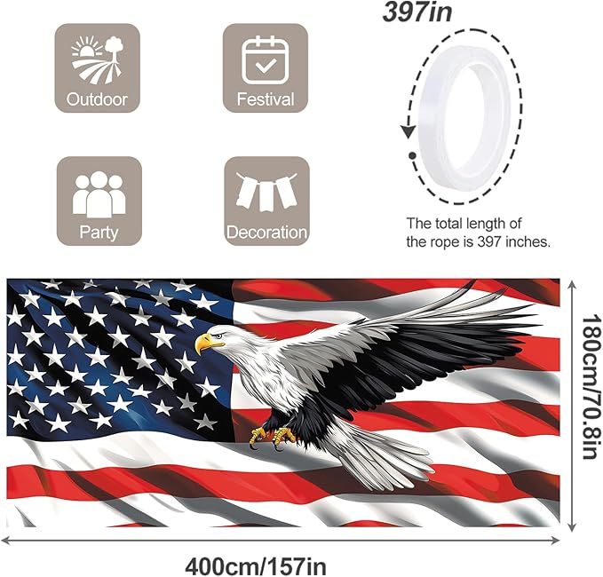 6 * 13FT Eagle flag 4 of July Garage Door Cover Decorations Independence Day Garage Door Banner for Outdoor Indoor Patriot Party Photography Backdrop