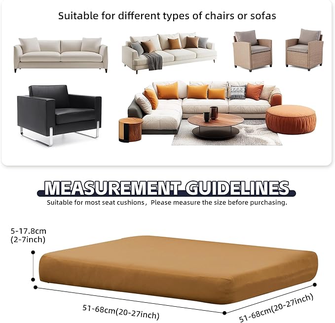 12Pcs Patio Cushion Covers,Outdoor Cushions Covers,Stretch Cushion Covers Replacement, Washable and Reusable Furniture Protectors(Camel)