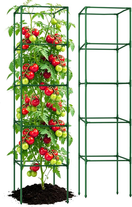 ZeeDix 72 Inches Heavy Duty Tomato Cages, 2 Pack Square Adjustable Tomato Trellis with 40Pcs Clips, Extra Tall Plant Support Stakes for Climbing Vegetables, Flowers, Raised Garden Bed & Pots