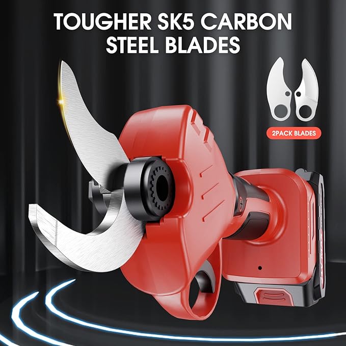 Electric Pruning Shears, 2.36" Cutting Diameter Cordless Power Pruner for Gardening with 2Pcs Batteries & Replacement Blades Set, Tree Pruner Branch Cutter(Red)