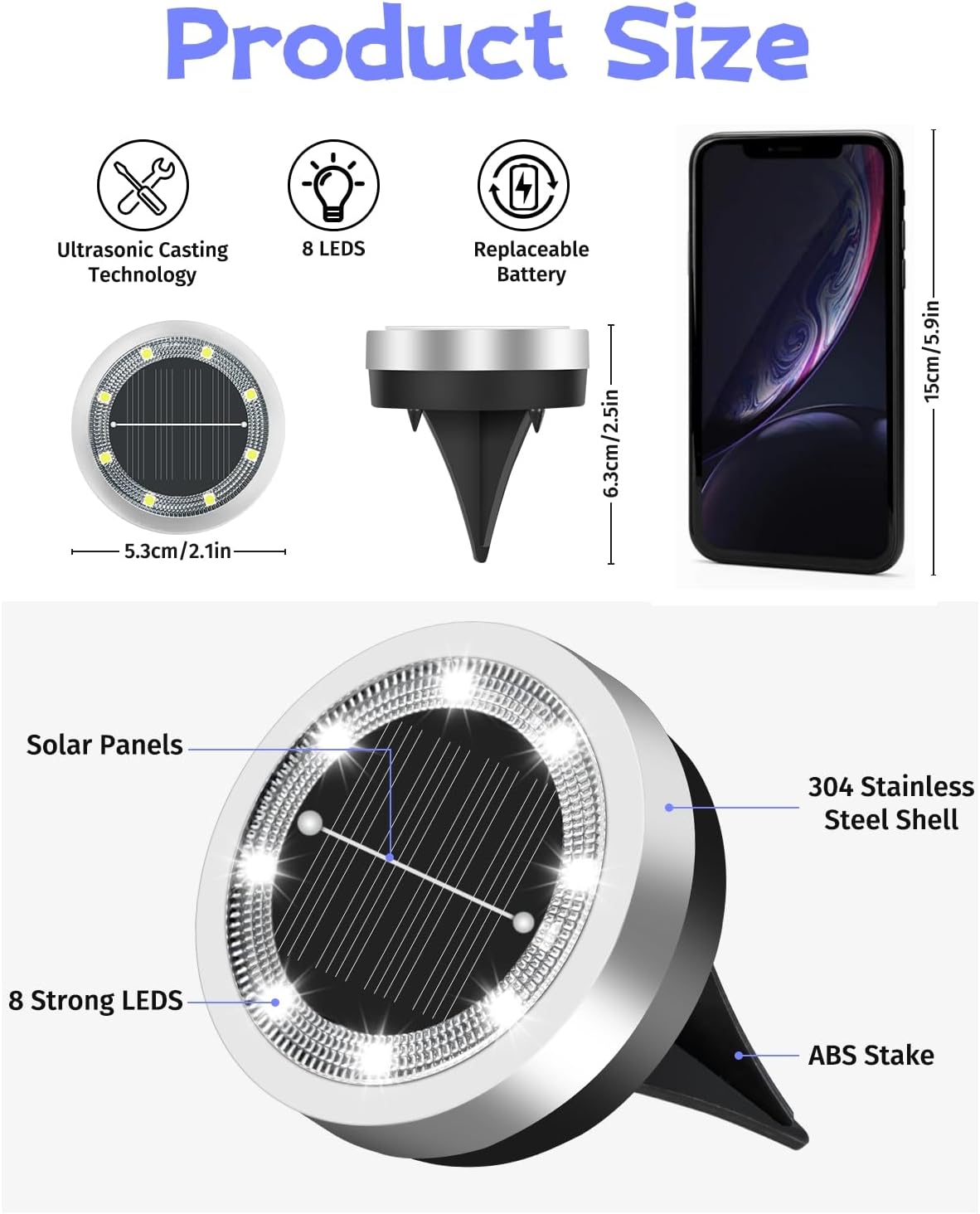 Mini Solar Ground Lights Outdoor 24 Pack Waterproof Upgraded Anti-Rust Solar Flat Garden Lights Stainless Steel Solor Powered Disc Landscape Light for Pathway Walkway Yard Lawn Patio-Cool White