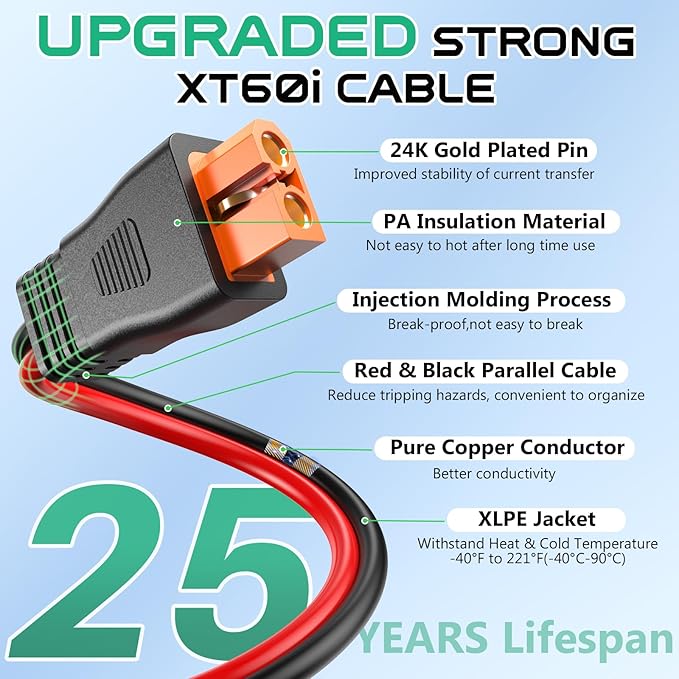 10AWG XT60i Solar Cable 50FT, XT60i Cable to Solar Connector, Solar Panel Connector to XT60i Extension Cable, XT60i Solar Charging Cable for Portable Power Station