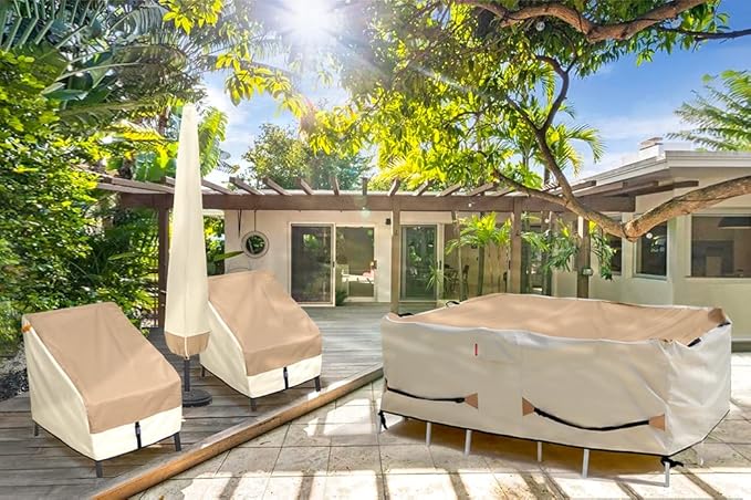 Porch Shield Patio Chair Covers - Waterproof Outdoor Lounge Deep Seat Adirondack Chair Cover 4 Pack - 34W x 37D x 36H inch, Light Tan & Khaki