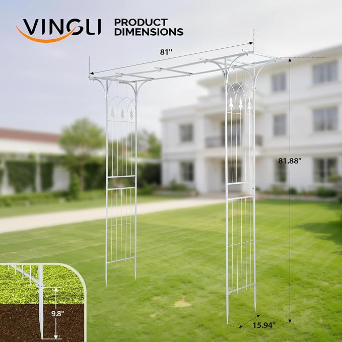 VINGLI Garden Arbor, Arch Archway for Wedding Ceremony Party, Steel Garden Trellis for Plant Climbing, Christmas Garden Decorations Pergola for Garden, Backyard, Lawn (White)